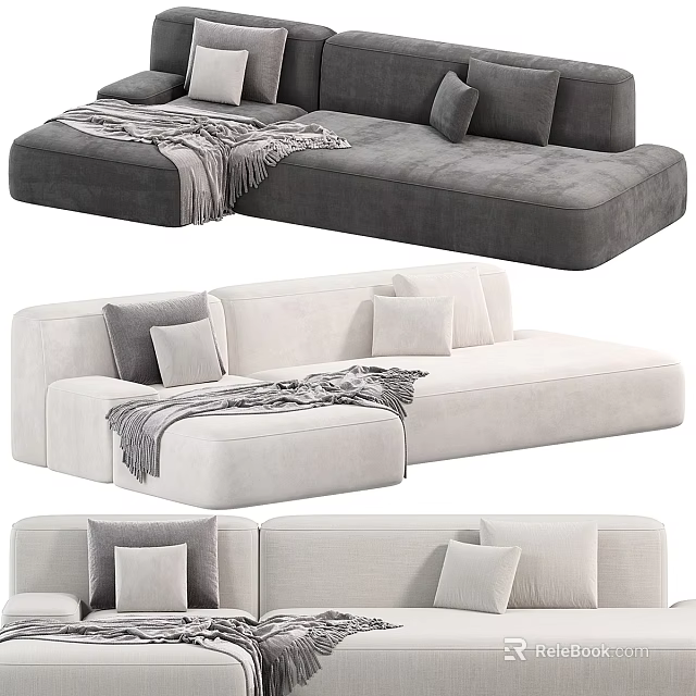 Modern Comfortable Sectional Sofa With Soft Upholstery Pillows And Throw Blanket 3d model