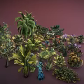 Vibrant Cartoon Scene Showcasing Various Colorful Plants With Diverse Leaves And Flowers