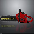 Red Chain Saw With Black Metallic Cutting Chain And Comfortable Handle Grip