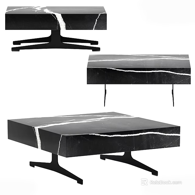 Modern Coffee Table Design With Marble Top And Black Metal Legs 3d model 