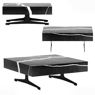 Modern Coffee Table Design With Marble Top And Black Metal Legs 3d model