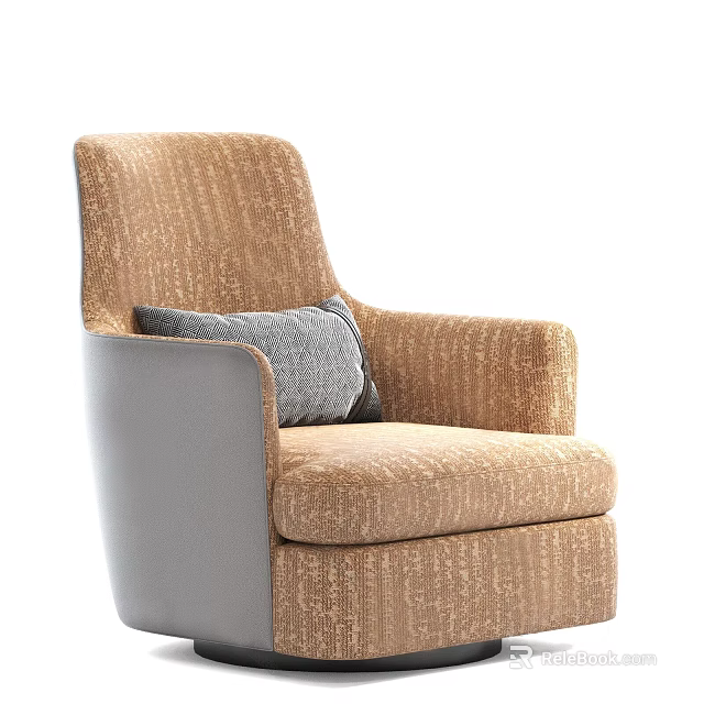 Stylish Brown Single Seater Sofa With Textured Fabric Armrest And Gray Pillow 3d model 
