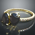 Stylish Fashion Accessory Gold Ring With Two Black Gemstones And Small Diamonds