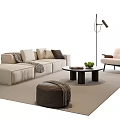 Modern Beige Sofa and Coffee Table Set With Cushions Armchair Floor Lamp and Rug
