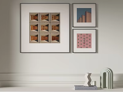 Stylish Framed Wall Artworks with Mixed Prints and Decorative Objects in Modern Interior 3d model
