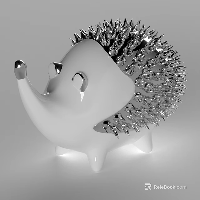 Hedgehog Sculpture With White Body And Silver Metallic Spines Design 3d model 