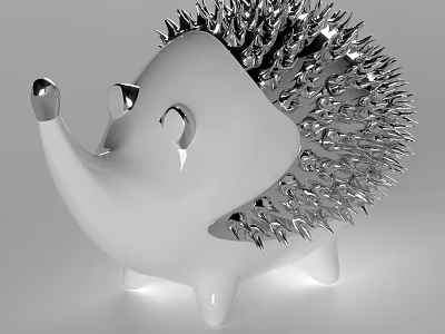 Hedgehog Sculpture With White Body And Silver Metallic Spines Design 3d model