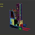 Modern Industrial Forklift With Black Cab Yellow Body And Red Forks