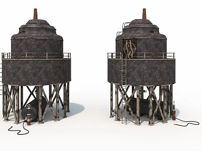 Large Industrial Storage Tanks with Steel Support Frames Ladders and Platforms 3d model