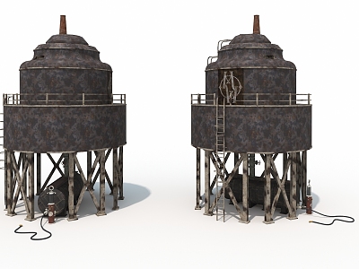 Water tower cold que tower storage tank gas tank water tank retro industrial equipment industrial machine 3d model