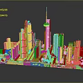 Urban Modern Architecture Model Featuring Skyscrapers Green Spaces And Water Bodies