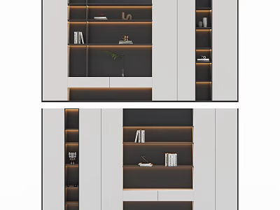 Modern White And Black Bookcase With Open Shelves And Decorative Items 3d model
