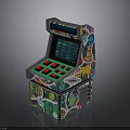 Colorful Graffiti Arcade Machine Design With Green Screen And Red Buttons