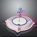 Child Character With Colorful Hair And Pink Dress Standing On Circular Platform With Pink Light