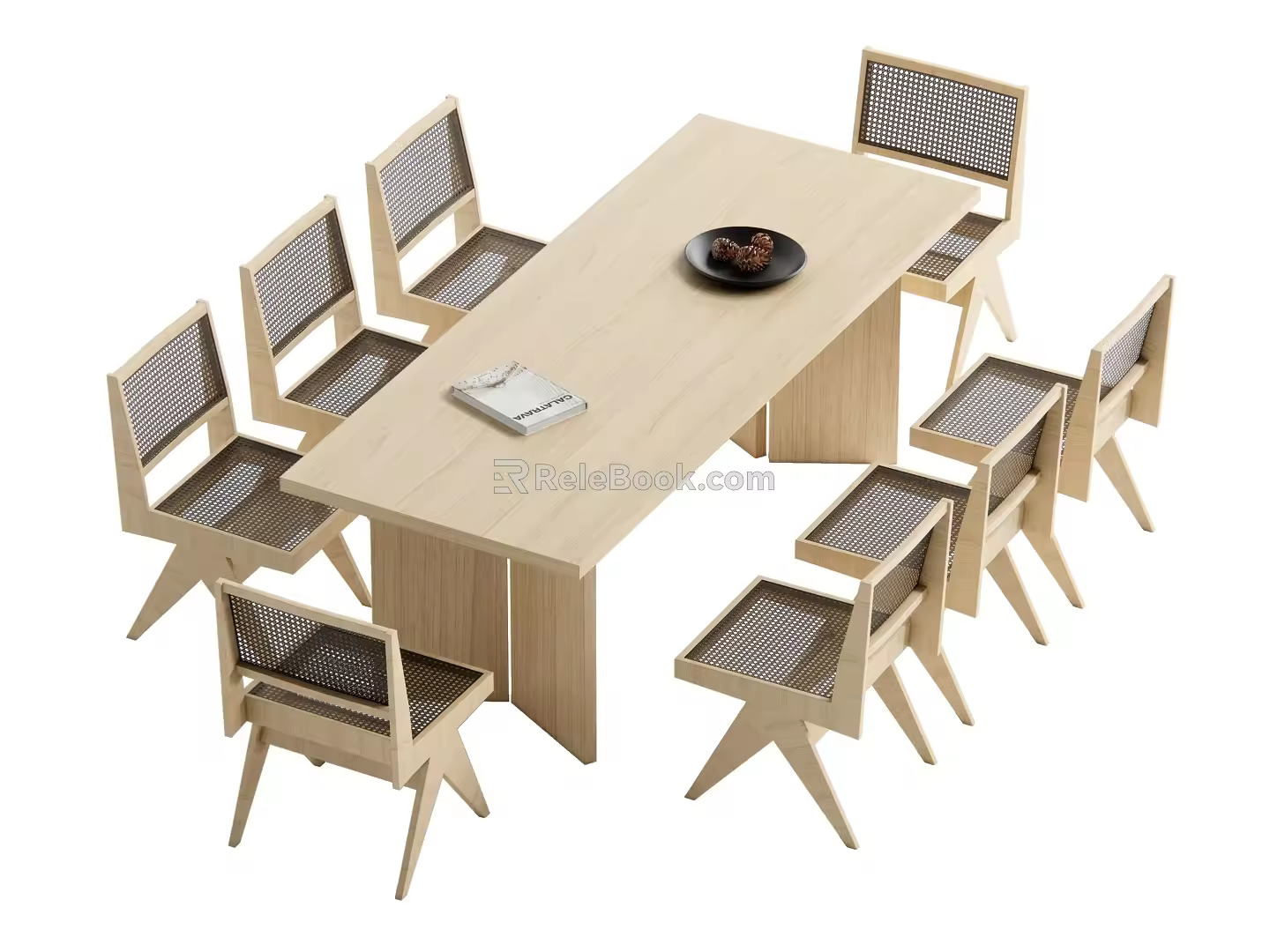 Log wind dining table and chair combination 3d model