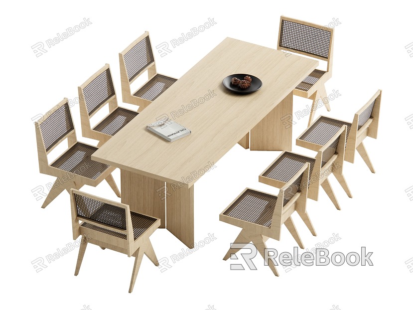 Log wind dining table and chair combination model