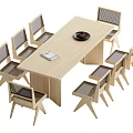 Log wind dining table and chair combination 3d model