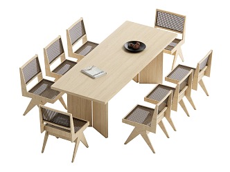 Log wind dining table and chair combination 3d model