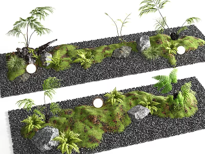 Natural Plant Combination With Lush Greenery Moss Stones Ferns And Small Lights 3d model