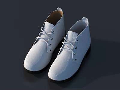White Leather Ankle Boots With Laces And Black Soles For Stylish Casual Wear 3d model