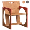 Modern Wooden Single Chair With Red Accents And Geometric Frame Design Structure