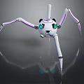 White Mechanical Spider Robot Design With Purple Accents And Blue Glowing Eyes