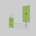 Modern Entryway Side Cabinet With Green White Drawers And Cabinet Doors