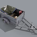 Metal Cargo Trailer With Green Tarp Cover Open Bed And Hitch Wheels