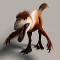 Feathered Reptile Dinosaur 3D Model With Brown And White Body Long Tail And Sharp Claws