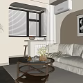 Modern Living And Dining Room Interior With Beige Sofa Coffee Table Window Blinds And Decorative Painting
