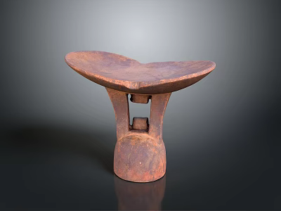 Rustic Wooden Stool With Heart Shaped Seat And Carved Openwork Base 3d model