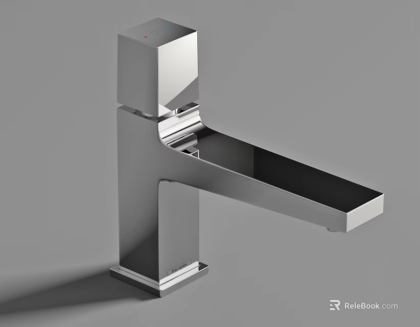 Sleek Modern Chrome Square Faucet with Long Spout and Single Handle Design 3d model 