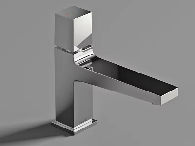 Sleek Modern Chrome Square Faucet with Long Spout and Single Handle Design 3d model