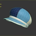 Color Block Denim Hat Featuring Blue Light Blue Beige Panels And White Brim