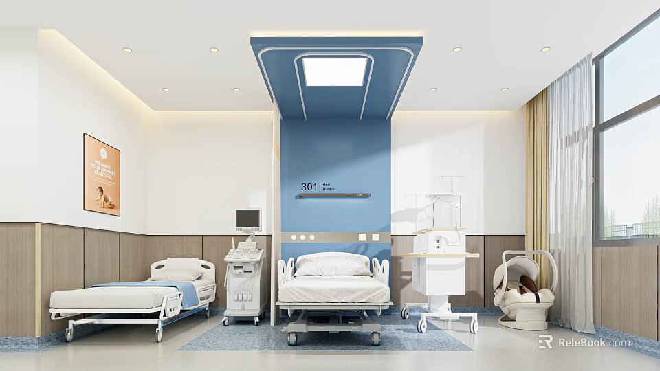 Hospital Outpatient Ward With Beds And Medical Equipment 3d model 
