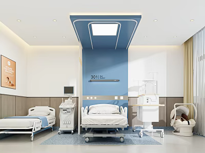 Hospital Outpatient Ward With Beds And Medical Equipment 3d model