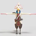 White feathered anthropomorphic bird with pink tipped wings wearing vest belt pouch and small weapon