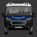 Policia Officer And Canine Guide In Blue White Emergency Police Van
