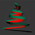 Shiny Metallic Spiral Ribbon Structure In Green And Red With Dark Background Reflection