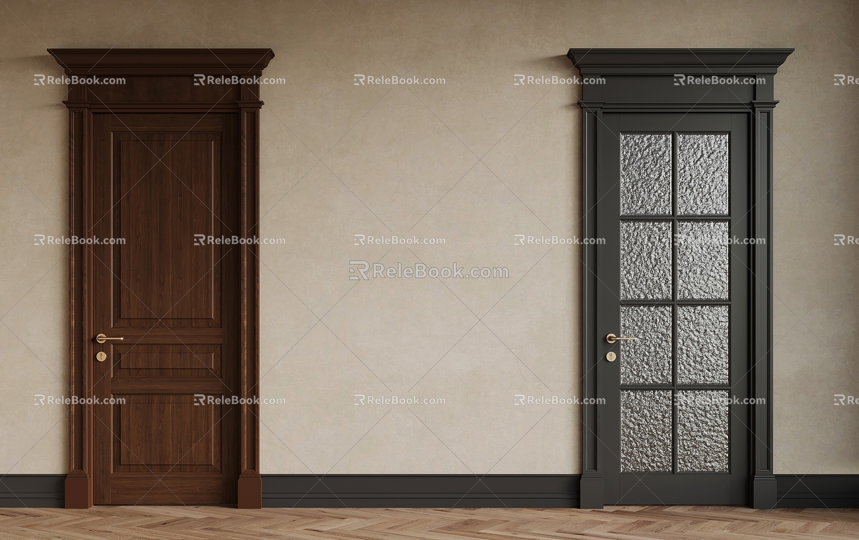 French Middle Style Single Door Middle Style Bedroom Door 3d model