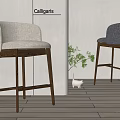 Calligaris Modern Bar Stools With Wooden Legs And Beige Gray Upholstery
