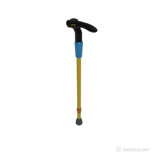 Adjustable Walking Cane With Black Handle Blue Grip And Yellow Shaft 3d model 