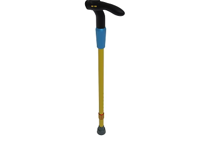 Adjustable Walking Cane With Black Handle Blue Grip And Yellow Shaft 3d model
