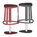 Modern Red and Black Bar Stools with Wooden Frames and Metal Bases