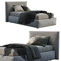 Modern Gray Upholstered Single Bed With Soft Pillows And Fringe Blanket