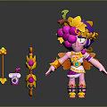 Vibrant 3D Character With Pink Hair Yellow Flower Decor And Props Long Pole Small Device
