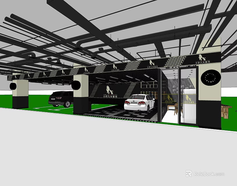 Modern 4S Store Showroom With Black And White Cars On 3d model 