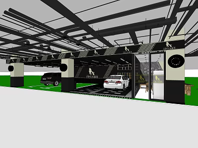 Modern 4S Store Showroom With Black And White Cars On 3d model