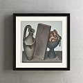 Framed Artwork With Clay Jar And Yellow Flower On Gray Background 3d model