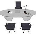 Modern White Office Desk With Laptop Desk Lamp And Two Black Chairs